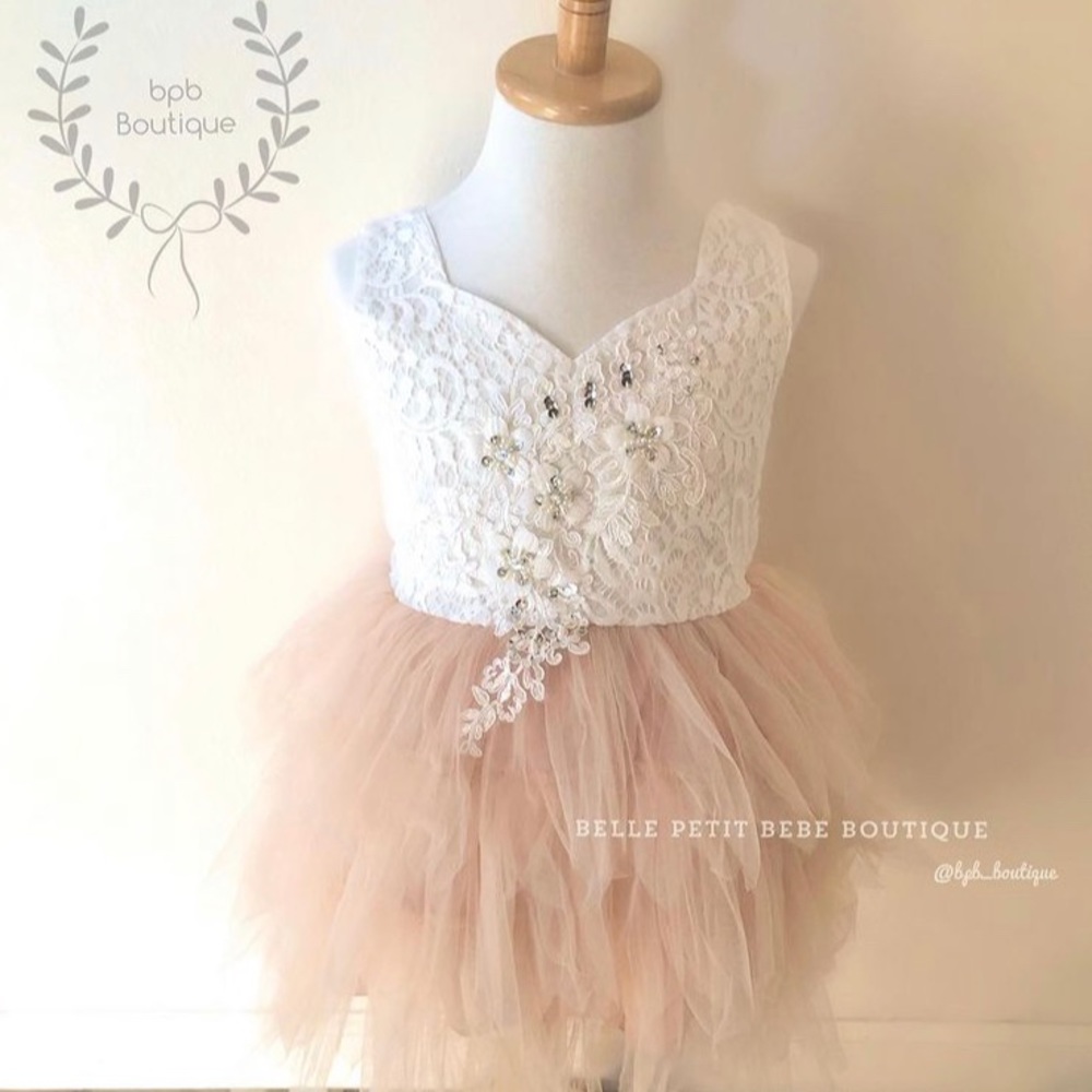 Girls White Floral Tutu Patchwork Boutique Dress